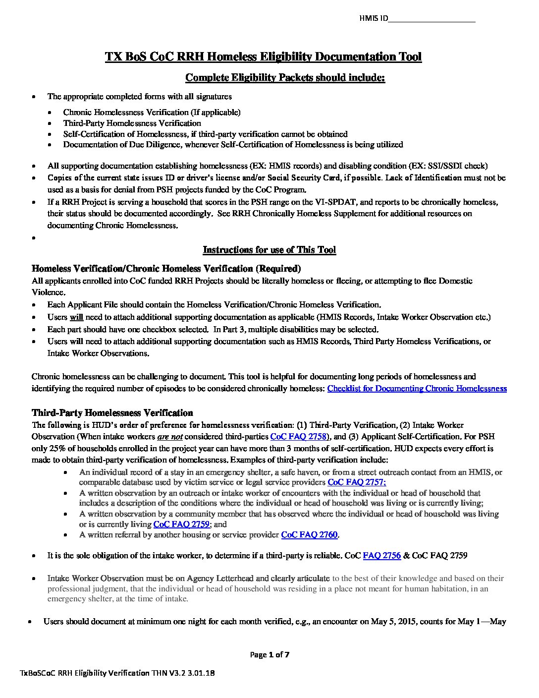 5. TxBoSCoC_RRH Eligibility Packet V3.2 Texas Homeless Network