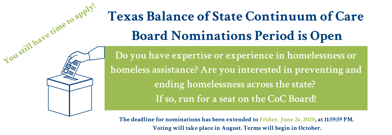 0619 Texas Balance of State Continuum of Care Board Nominations Period ...